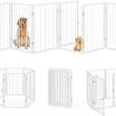 Vantas Folding No-Assembly Metal Pet Gate 120" Wide, 32" Extra Tall Dog Gate with Door Walk Through, Freestanding Accordion Puppy Gate Dog Door for Indoor & Outdoor, with 2PCS Support - White