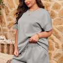 Imily Bela Womens Loungewear Set Short Sleeve Tops and Shorts 2 Piece Outfits Plus Size Oversized Pajama Set with Pockets (L)