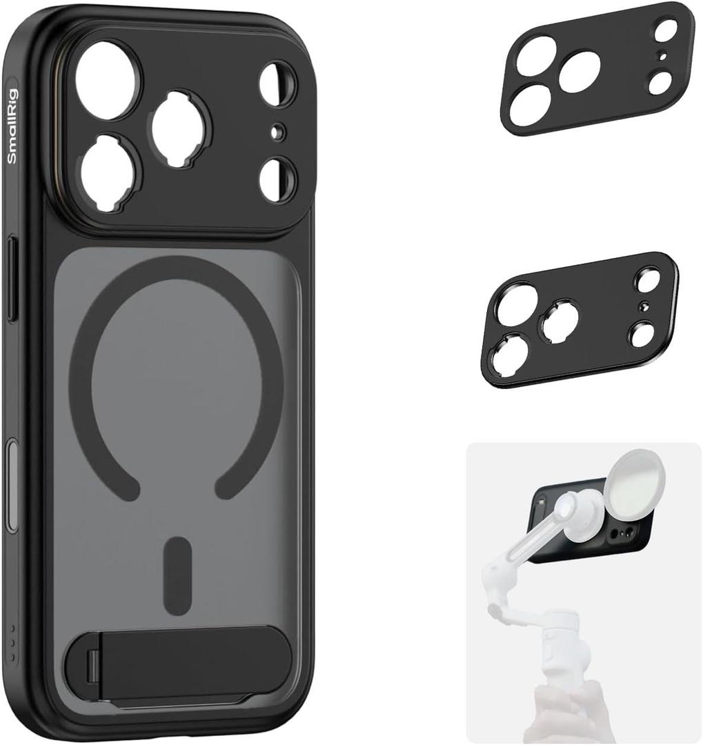 SMALLRIG FilMov Phone Case Kit for iPhone 17 Pro Max, Magnetic Case with Adjustable Kickstand, Lens Backplate, Support for MagSafe, for Phone Gimbal Stabilizer,for DJI,for Insta360, Black-5551
