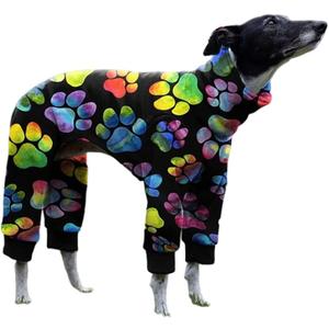 Cnkwei Dog Pajamas Medium Dog Paw Printed Greyhound Pajamas Jumpsuit Bodysuit (Black, Size: Medium)