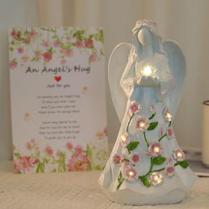 Guardian Angel Figurines with Light Star Battery Operated Angel Statue Decor, Birthday Gift for Grandma Grandmother Aunt Birthday Gift (with Timing Function)