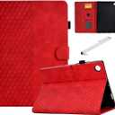 Fancity Case for Samsung Galaxy Tab A9+ 11 Inch (SM-X210/SM-X216/SM-X218) 2023 Release, Suede Leather Embossed Design with Kickstand Card Slot Cover Compatible with Galaxy Tab A9 Plus Tablet - Red