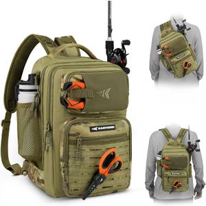 KastKing BlowBak Tactical Sling Tackle Bag-Lightweight Fishing Backpack Storge Fishing Gear and Equipment,Gift for Men (Large, F: Double Shoulder-khaki Camo16.9 X 10.6 X 8.3)