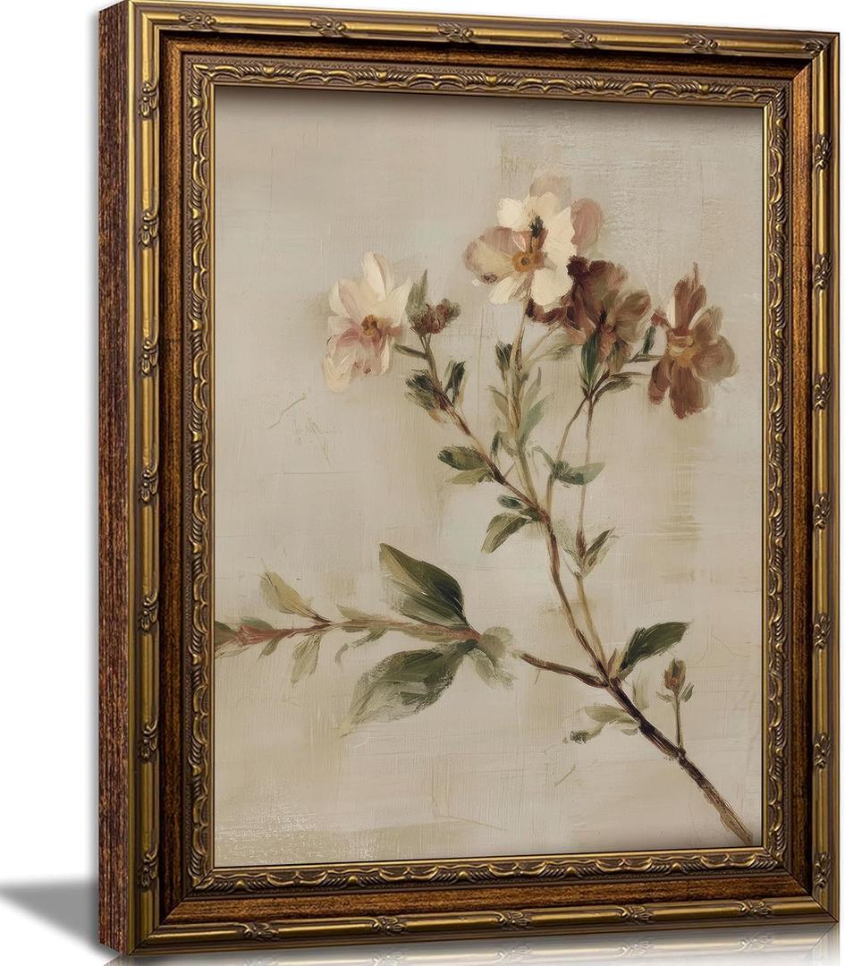 Wildflower Wall Art, Vintage Gold Framed Botanical Canvas, 16 x 24 in