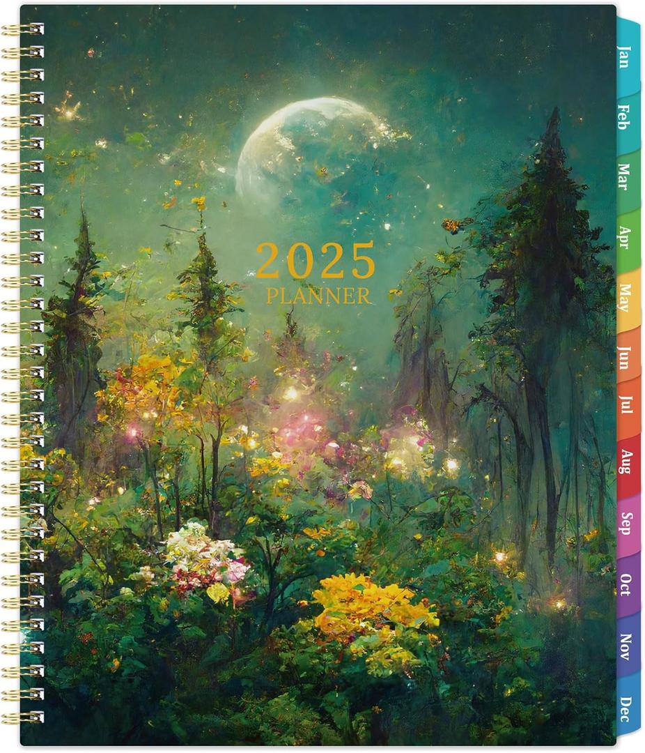 Planner 2025-2025 Planner, 9" x 11", Jul.2025 - Jun.2026, Weekly and Monthly with Colorful Tabs, Strong Twin-wire, Back Pocket - Dreaming Moon