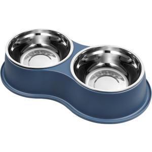 Dog Bowls Double Dog Water and Food Bowls Stainless Steel Bowls with Non-Slip Resin Station, Pet Feeder Bowls for Puppy Medium Dogs Cats (5.Blue)
