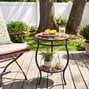 Outdoor Side Table Round with Storage Weather Resistant Easy Clean, 15 x 18.1 inches