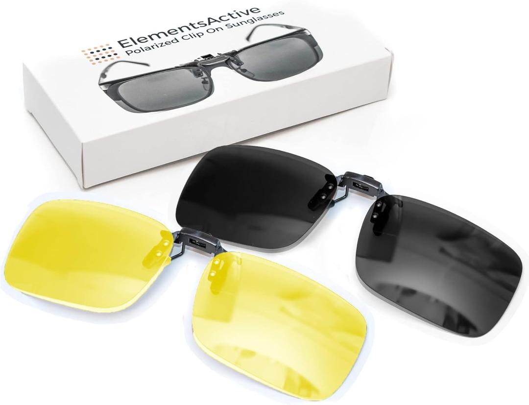 Polarized Clip-On Sunglasses for Driving, UV Protection, Flip-Up Sunny and Low Light Combo Set, Slim Clip Design