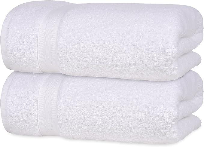 Quick-Dry, Soft & High Absorbent Jumbo Bath Sheet 35"x70" Cotton Turkish Bath Towel Set of 2 | Daily Use 100% Cotton for Bathroom, Gym & More | Bathroom Towels Set (2 Pcs, White)