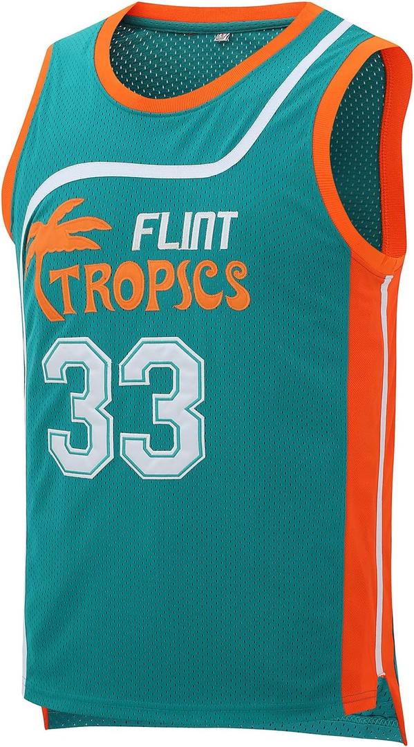 Flint Tropics Jersey Moon #33 Basketball Jerseys,90S Hip Hop Jersey S-XXXL (Green)
