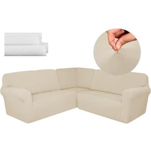 Breling 3 Pcs L Shaped Couch Covers for Sectional Corner Sofa Stretch 5 Seat Washable Corner Sofa Slipcover Sectional Couch Protector for Living Room, Beige
