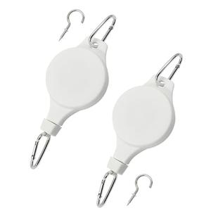 Rierdge 2 Pack Retractable Plant Pulley Adjustable Hanging Basket Hooks for Hanging Plants, White (Buckle Type)