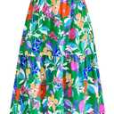 dowerme Womens Summer Dresses 2026 Casual Puff Short Sleeve V Neck Floral Boho Tiered Ruffle Maxi Dress with Pockets (S, Green Orange Flower)