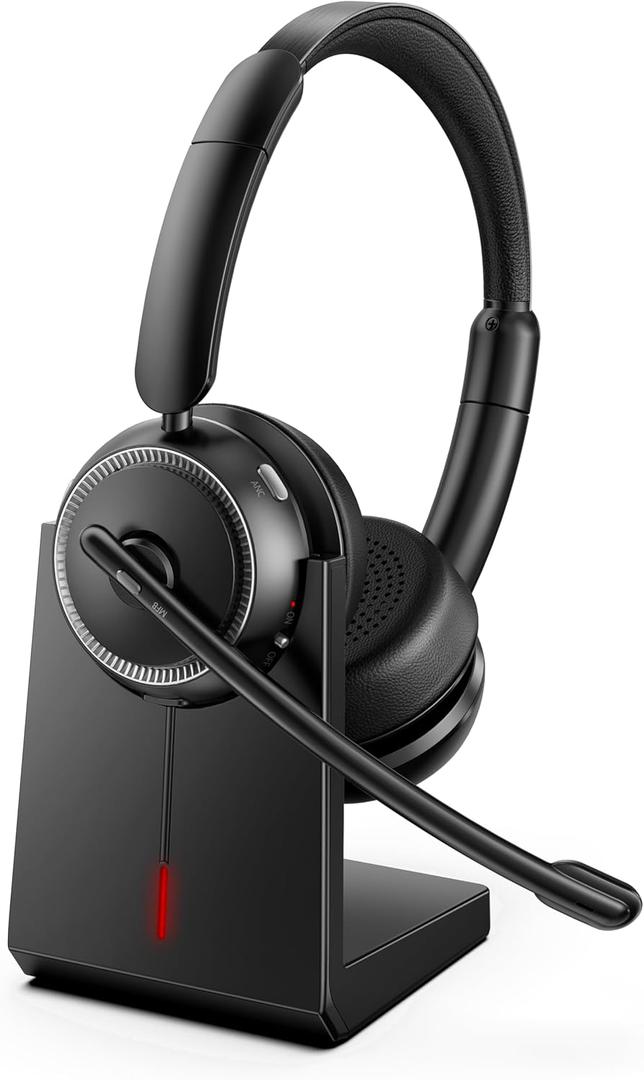 Soothielec Wireless Headset with Mic for Work, Bluetooth Headset with Noise Cancelling Microphone, Headphones with Mic Mute for PC/Computer/Laptop/Cell Phones/Remote Work/Call Center (NO USB)