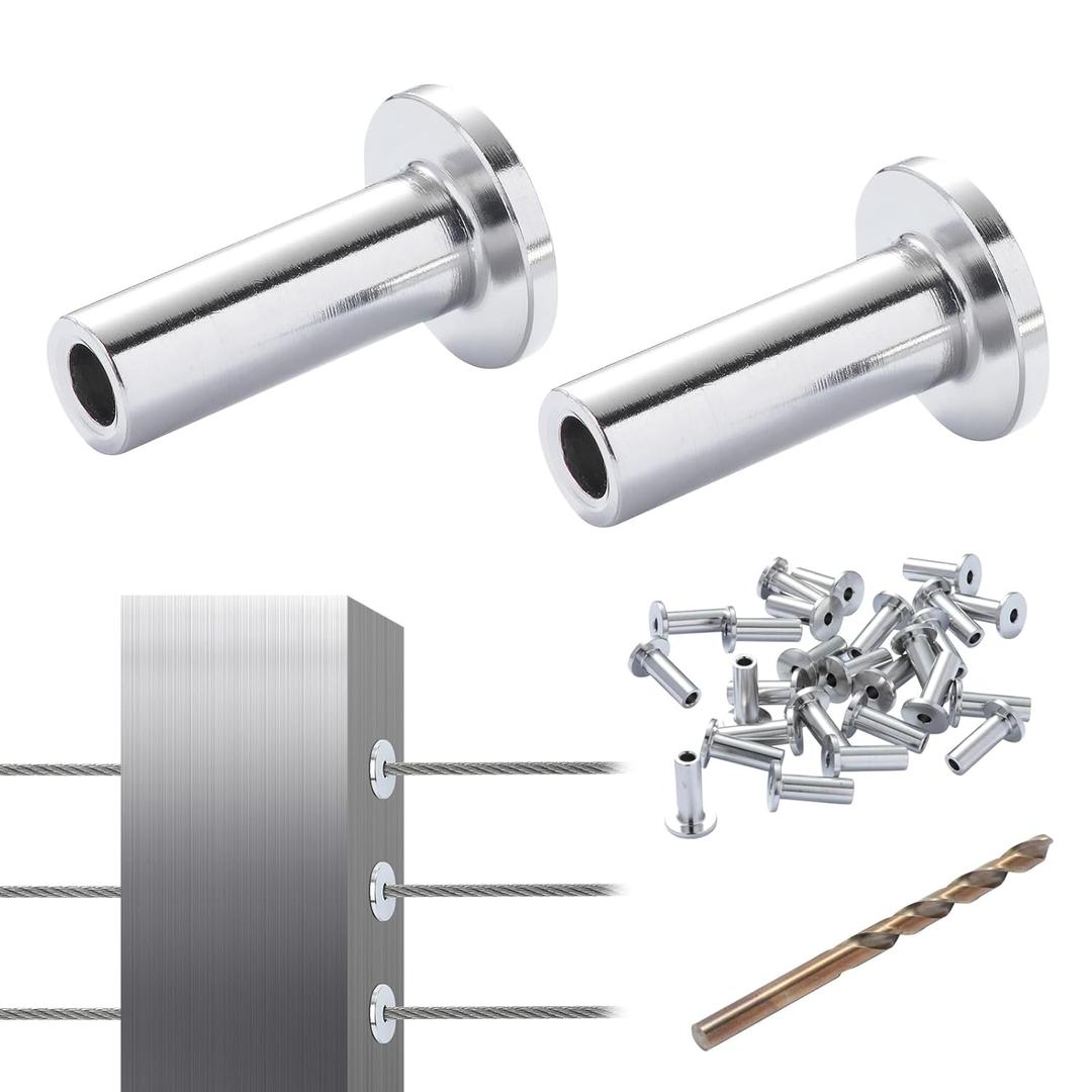 VEVOR 121 Pack T316 Stainless Steel Protector Sleeves for 1/8" Wire Rope Cable Railing, DIY Balustrade T316 Marine Grade, Come with A Free Drill Bit, Silver
