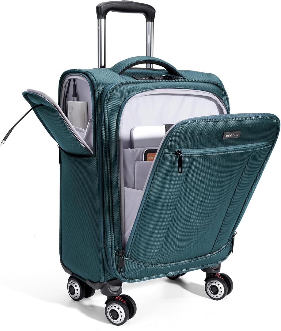 ECOHUB Carry On Luggage Airline Approved, 21 Inch Height Softside Carry On Suitcase with Spring Shock-Absorbing Spinner Wheels, Lightweight Travel Luggage with TSA Lock, Fits 22x14x9 Carry-On Bag