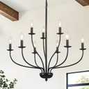 Black Chandelier 9 Light, Modern Farmhouse Chandeliers for Dining Room, Industrial Candle Pendant Lighting Fixture for Foyer Hallway Entryway High Ceiling, Bedroom, Living Room, Kitchen