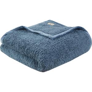 Woolrich Burlington Berber Blanket Super Soft, Cozy Lightweight Cover with Luxurious Velvet Binding, Modern Trendy All Season Bedspread Bedding-Set, Full/Queen: 90x90, Blue