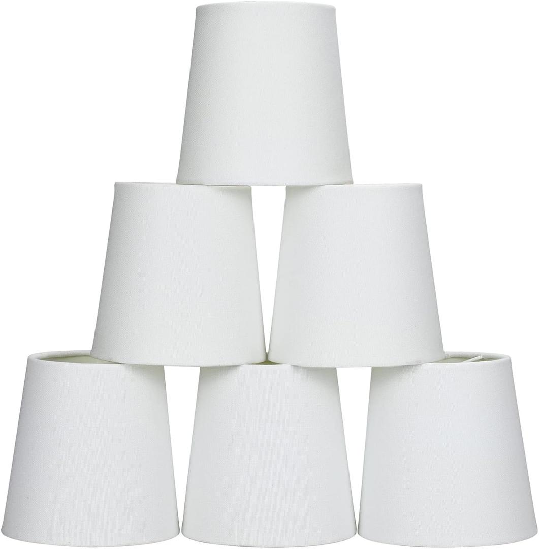 Lampwell VALO Clip-on Chandelier Fabric Lamp Shades, Set of 6,Small Barrel,5.2 inches 4 inches H5.2 inches ,Linen, Handmade, Traditional Decorative, White