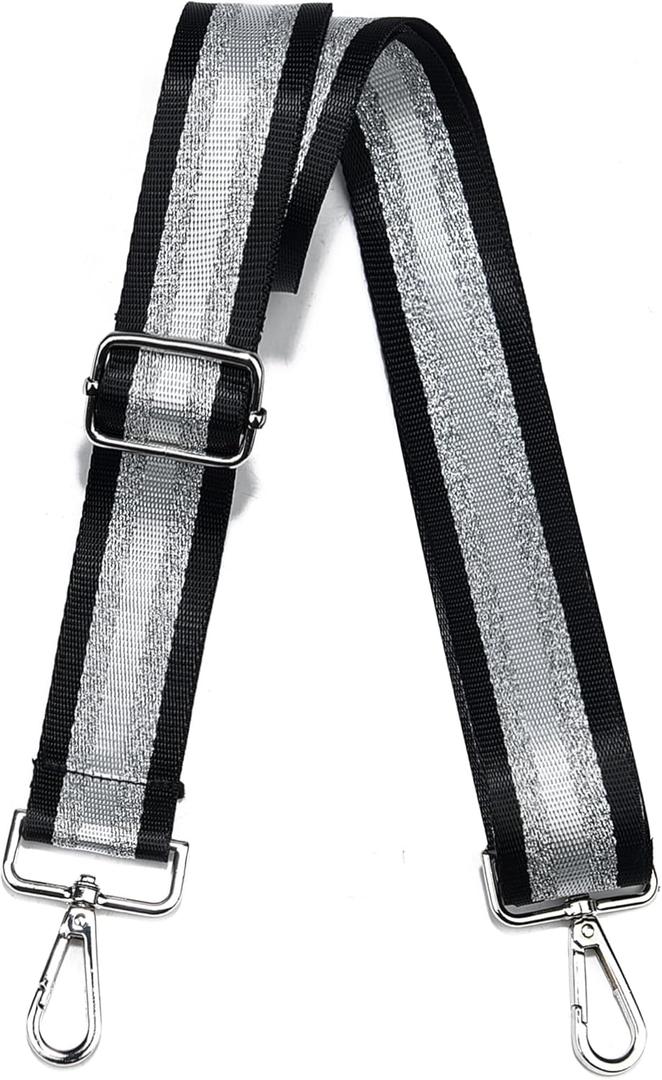 LVYOUME Purse Strap Silver Hardware Wide Bag Straps Replacement Crossbody Adjustable Shoulder Strap for Purses (Silver-black Silver White-310)
