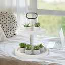 Rustic 2 Tiered Tray Decor, Coffee Color, Wooden Material, Round Shape