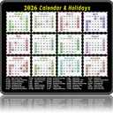 2026 Calendar Mouse Pad9.8 * 11.8in Portable Size|Waterproof, Non-Slip, Smooth to use|with Complete 2026 Holiday Markings|Mouse pad for Work, Study, and Gaming