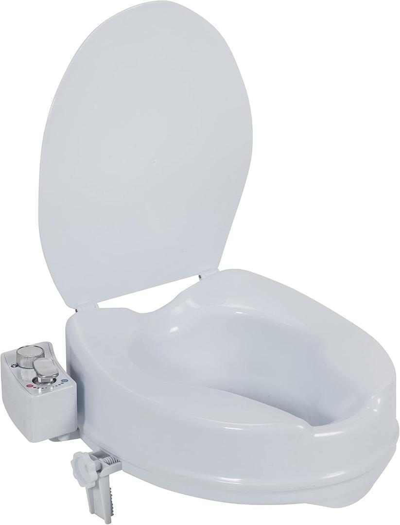 Drive Medical PreserveTech Raised Toilet Seat with Bidet (Adjustable Temperature) Toilet Seat Riser, Elevated Toilet Seats for Seniors, Toilet Seat Bidet, Toilet Seat Elevator with Bidet Sprayer