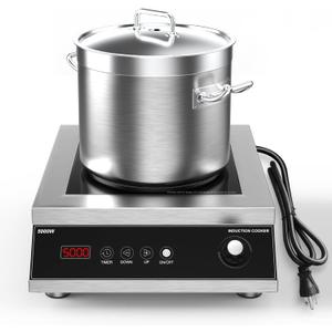 VBGK Commercial Induction Cooktop 5000W Professional 220V Hot Plate With LCD Touch Knob Control, 4 Hours Timer, 16 Power Levels, Auto-Shut-Off, Stove Top With Plug