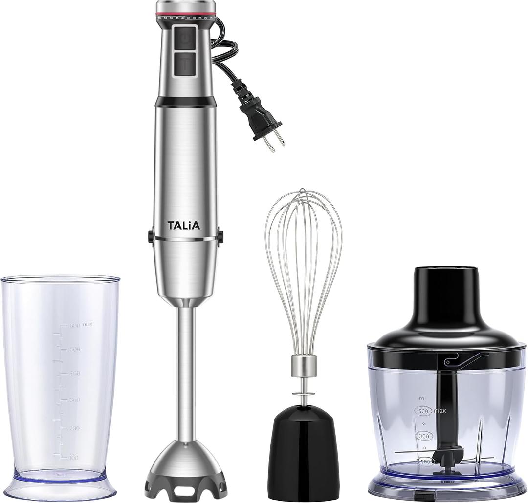 TALIA Immersion Blender Handheld Corded Hand Blenders Set 1200W, Variable Speed & Turbo 4 in 1 Stainless Steel Stick Emulsifier with Chopper, Whisk & Beaker for Soup, Baby Food, Smoothies
