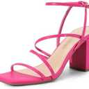 DREAM PAIRS Women's Heels Chunky Block Strappy Square Open Toe Ankle Buckle 3.15 Inch Heeled Sandals Wedding Party Dress Prom Shoes Size 8,5