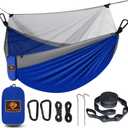 Camping Hammock with Net,Portable Lightweight Double Hammocks with Tree Straps and Solid D-Shape Carabiners,Parachute Nylon Hammock for Backpacking Beach Backyard Patio Hiking Blue&Grey