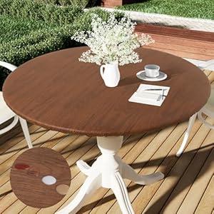 smiry Round Table Cloth Cover, Elastic Fitted Flannel Backed Vinyl Tablecloths for 36"-44" Round Tables, Waterproof Wipeable Table Covers for Indoor, Outdoor, Picnic and Camping, Oak