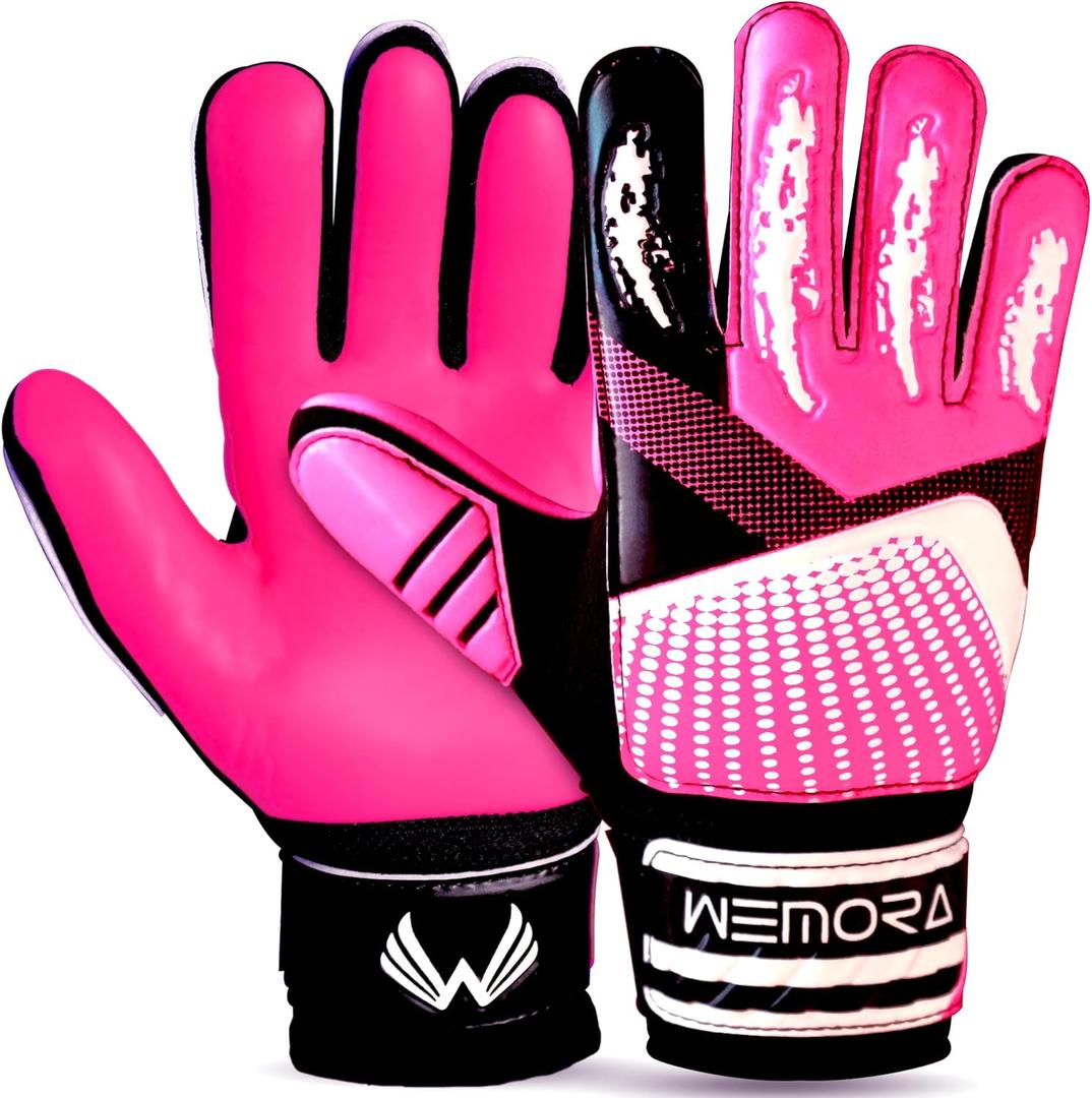 Soccer Goalie Gloves for Kids Youth Junior Boys 4mm Anti Slip Strong Grips Palm Football Goalkeeper Gloves (Size 5 suitable for 9 to 12 years old, Pink)