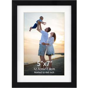 Hoikwo 5x7 Black Picture Frame, Display Pictures 4x6 with Mat or 5x7 Without Mat, 1 Pack 5 by 7 Frame for Wall Hanging and Table