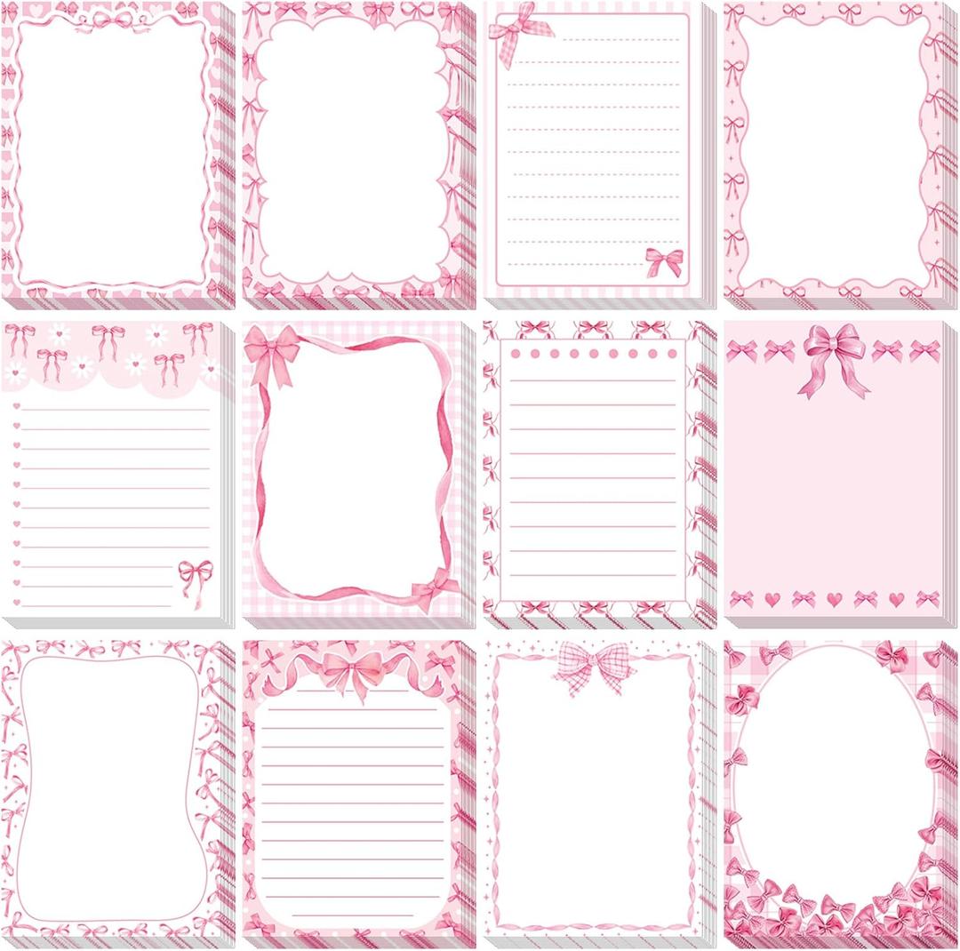 12 Pcs Pink Bow Sticky Notes Coquette Bowknot Self Adhesive Notepad Removable Memo Pad Pink Bow Party Supplies for Home Office Decor Birthday Wedding Bachelorette Party Decorations