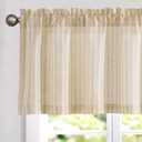 jinchan Valance Curtain Linen Textured Striped Window Curtain for Living Room Light Filtering Ticking Stripe Farmhouse Valance for Kitchen Rod Pocket 1 Panel 16 Inch Beige 1 Panel