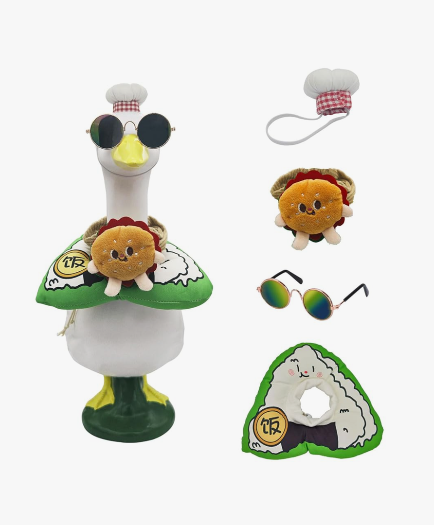 Chef Goose Costume for 17-23 Inch Lawn Decor: Chef Hat, Playful hamburger-shaped accessory, Rice Collar & Playful Eyewear