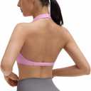 SUUKSESS Women Workout Padded Halter Sports Bras Yoga Twist Deep V Crop Tank Tops (Pink, L)