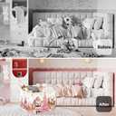 Pink Santa Claus Baby Laundry Hamper Christmas Clothes Kids Storage Basket Large Poinsettia Reindeer Sleigh Snowflake Girls Gift Toy Box Bin, Tree, 36L