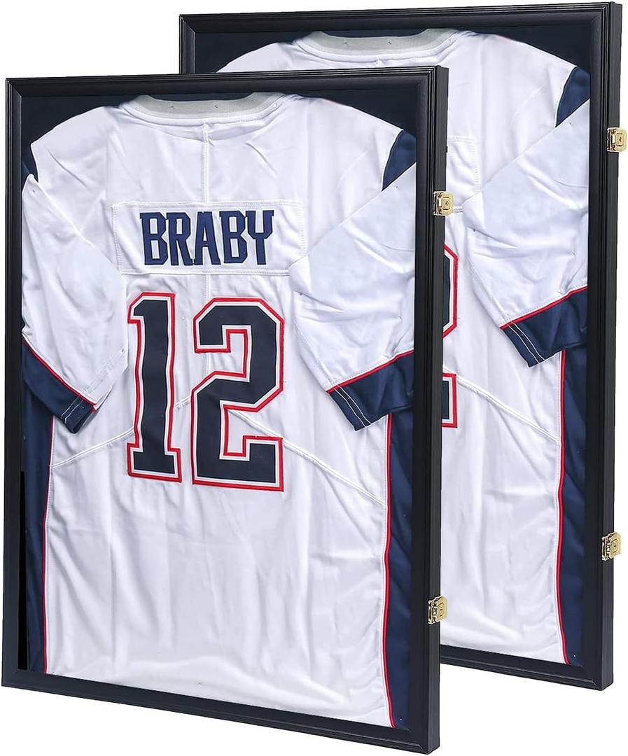 KCRasan Jersey Frame Display Case 2 Pack - Jersey Display Case - Large Lockable Frames Shadow Box with UV Protection for Baseball Basketball Football Soccer Hockey Sport Shirt Military Uniform, 2 Pack