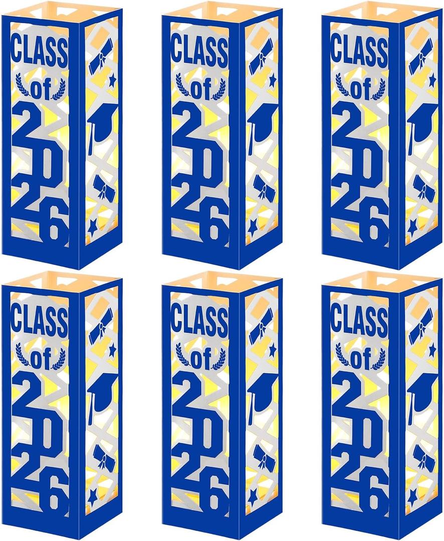 Tellingyou 6 Pcs Graduation Table Centerpieces Boxes Class of 2026 Graduation Lantern with LED Light Congrats Grad School College Photo Props for Party Table Decor(7.87 * 2.8inch,Blue)