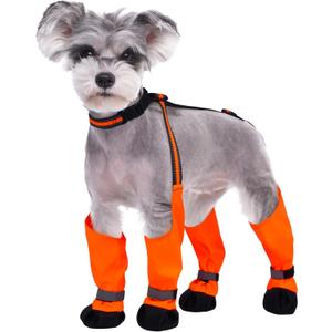 Dog Suspender Boots, Anti-Slip & Fall Waterproof Dog Shoes Leggings, Dog Paw Protector for Small Medium Dogs, Adjustable Dog Boots Pet Shoes for Outdoor Walking Orange,M