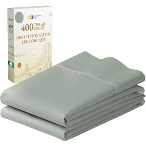California Design Den King Size Pillowcase Set - 400 Thread Count, 100% Cotton Sateen, Luxury Set of 2 Pillow Covers, Breathable, Cooling, Soft for Comfortable Quality Sleep - Sage Green