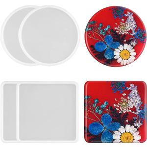 4 PCS Thickened Coaster Resin Molds, Coaster Silicone Molds for Epoxy Resin, Epoxy Resin Molds for DIY Resin Coasters Bowl mats, Candle Holders, Home Decoration