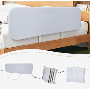 Q-MIULIKE Baby Bed Rail for Toddlers Portable Foldable 27 Height Adjustable Travel Toddler Bed Rails Easy to Install Suitable for Full King Queen Twin Bed Sizes (Grey 47 Inch, 1 Piece)