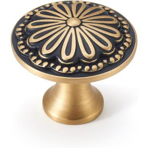 Black and Brushed-Gold Cabinet-Knobs - 5 Pack Flower Brass Drawer Pulls for Dresser Cabinet Hardware