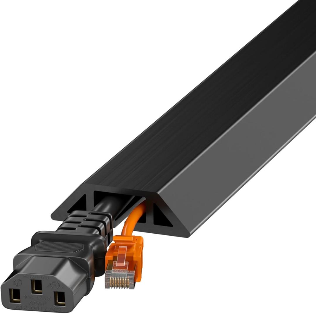 Yecaye 4ft Floor Cord Cover, Cord Covers for Wires on Floor, Floor Cable Mangament, Cable Protector for Organizing and Protecting Wires on Floor, Cord Hider Cable Cavity W0.55in H0.27in Black