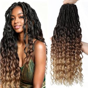 24 Inch Deep Faux Locs Crochet Hair 8 Packs Soft Locs Crochet Hair Pre Looped Goddess Locs Crochet Braids with Curly Ends Crochet Hair for Black Women 1B/30/27