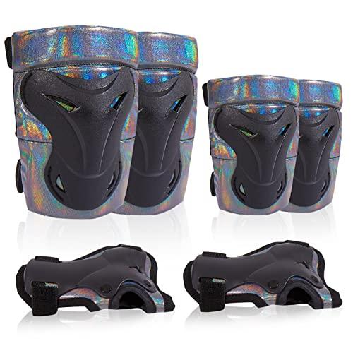 Bienbee Knee Pads for Women, Knee Pads Wrist Guard Knee and Elbow Pads Adult Protective Gear Set for Skateboard, Roller Skating, for Women Men Youth Adult Kids, Laser Black M