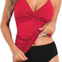 Plus Size Two Piece Swimsuit for Women Blouson Tankini Tummy Control Bathing Suit 2XL